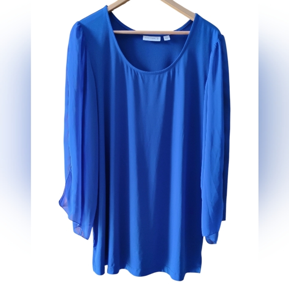 Susan Graver Cobalt Blue Scoop Neck Top with Chiffon Split Sleeves